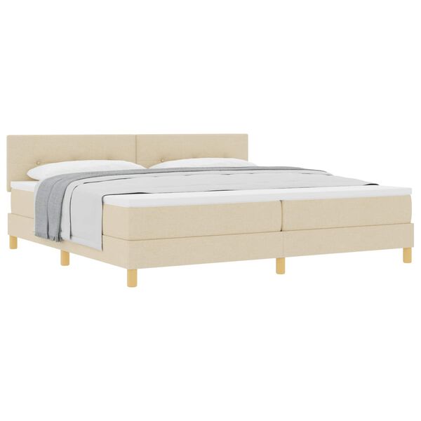 vidaXL Boxspringbett mit Kissen mit Kopfteil Creme 200 x 200 cm Stoff