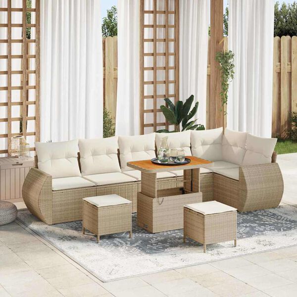 vidaXL Gartensofa-set 9 pcs Beige Poly-Rattan