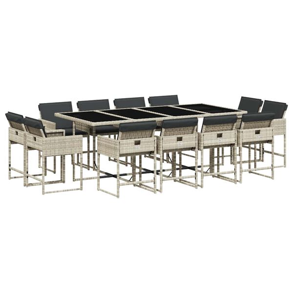 vidaXL 13-tlg. Garten-Essgruppe mit Kissen Hellgrau Poly Rattan