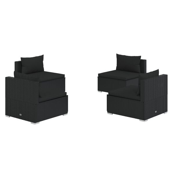 vidaXL 4-tlg. Garten-Lounge-Set mit Auflagen Poly Rattan Schwarz