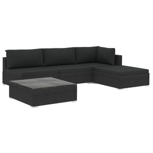 vidaXL 5-tlg. Garten-Lounge-Set mit Auflagen Poly Rattan Schwarz