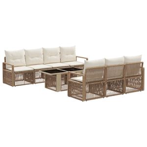 vidaXL Gartensofa-set 8 stk. Beige und Cremewei&szlig; Poly-Rattan
