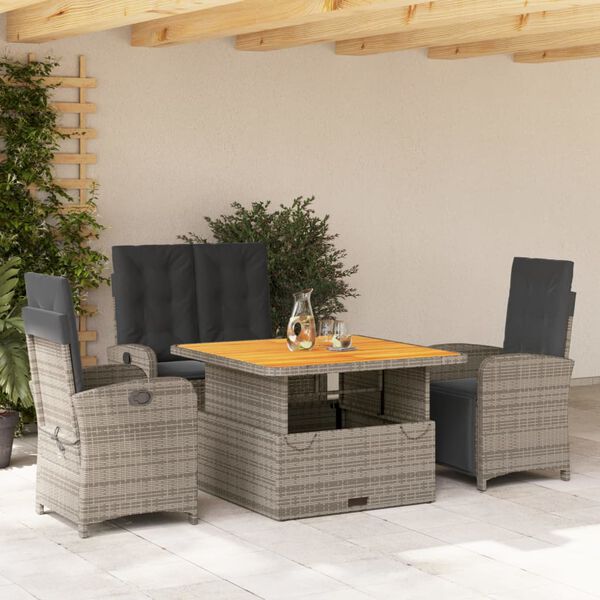 vidaXL 4-tlg. Garten-Essgruppe mit Kissen Grau Poly Rattan