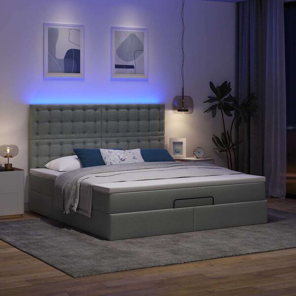 vidaXL Ottoman-Bett mit Matratze & LEDs Dunkelgrau 160x200 cm Stoff