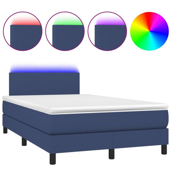 vidaXL Boxspringbett mit Matratze & LED Blau 120x190 cm Stoff