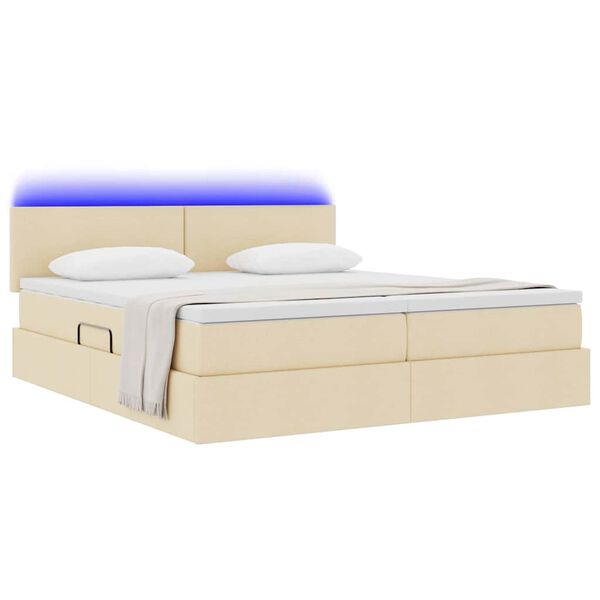 vidaXL Bett mit LED-Lichtleisten mit Kopfteil Creme 180 x 200 cm Stoff