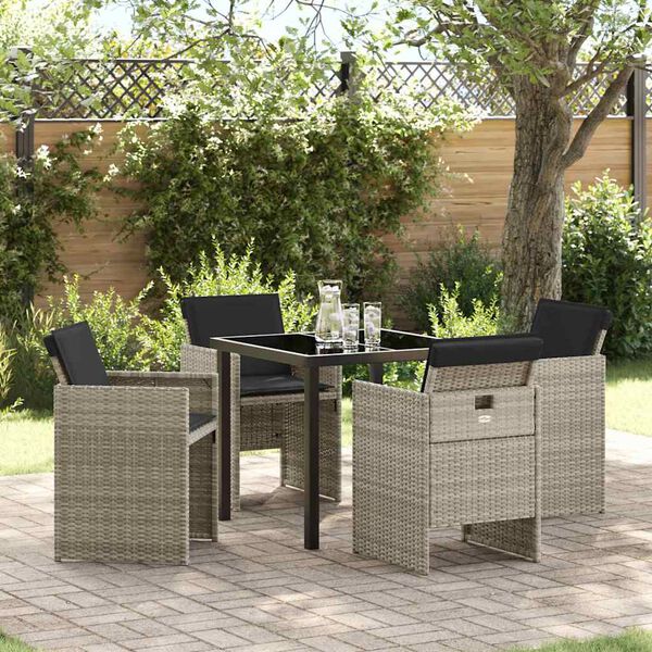 vidaXL Garten Essgruppe mit Kissen 5 pcs Hellgrau Poly-Rattan