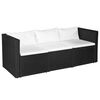 vidaXL 3-Sitzer-Gartensofa Schwarz Poly Rattan mit wei&szlig;en Kissen