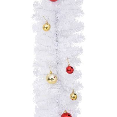 vidaXL Weihnachtsgirlande Geschmückt mit Kugeln Weiß 5 m