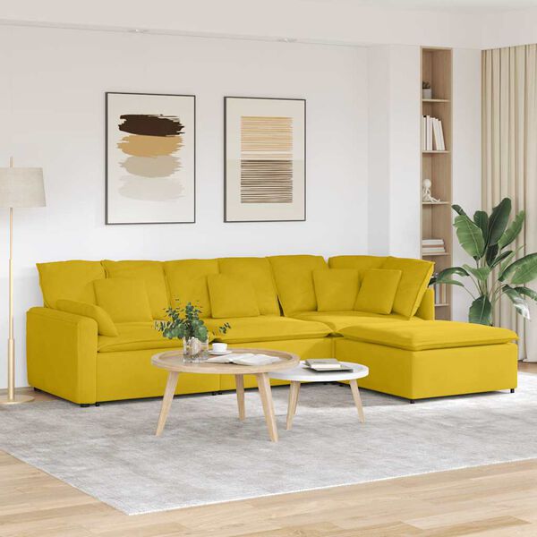 vidaXL Modulares Sofa mit Fu&szlig;hocker Kissen Samt Gelb