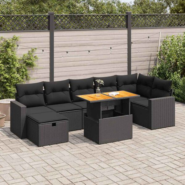 vidaXL 5tlg. Garten-Sofagarnitur mit Kissen Schwarz Poly Rattan Akazie