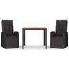 vidaXL 3-tlg. Garten-Essgruppe Schwarz Poly Rattan & Massivholz Akazie