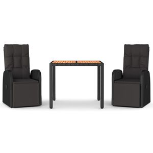vidaXL 3-tlg. Garten-Essgruppe Schwarz Poly Rattan & Massivholz Akazie
