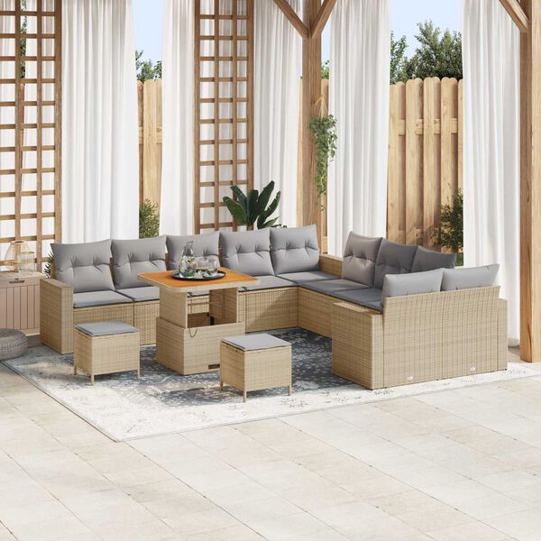 vidaXL Gartensofa-set mit Kissen 17 pcs Beige und Hellgrau Poly-Rattan
