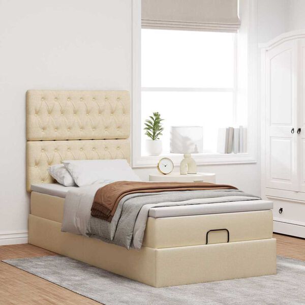 vidaXL Ottoman-Bett mit Matratze Creme 90x190 cm Stoff