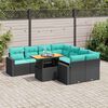 vidaXL 9-tlg. Garten-Sofagarnitur mit Kissen Schwarz Poly Rattan