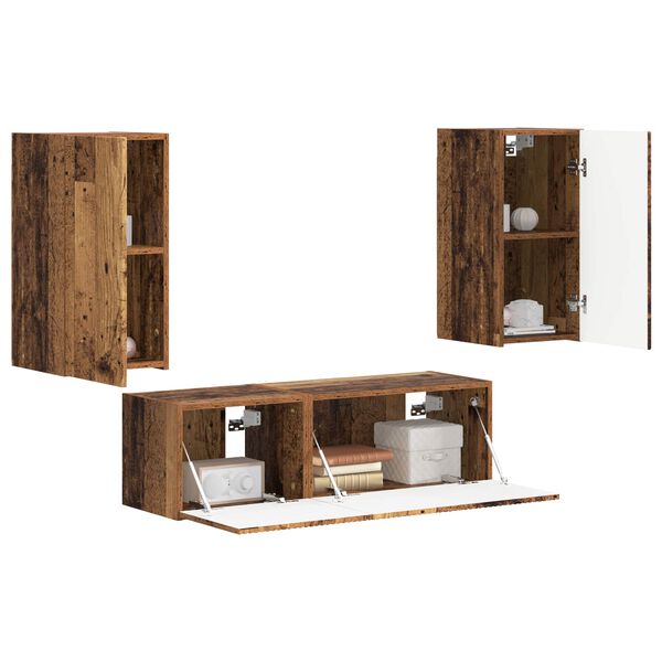 vidaXL TV-Wandregal-Set Wandmontiert 4 pcs Altholz Holzwerkstoff