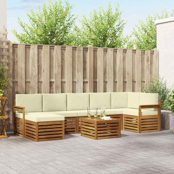 vidaXL Ecksofa Set mit Kissen 8 pcs Natur und Creme Massivholz Akazie