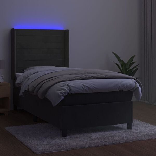 vidaXL Boxspringbett mit Matratze & LED Dunkelgrau 100x200 cm Samt