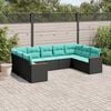 vidaXL 9-teiliges Gartensofa-Set mit Kissen, schwarzes Polyrattan