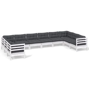 vidaXL 10-tlg. Garten-Lounge-Set mit Kissen Wei&szlig; Kiefernholz