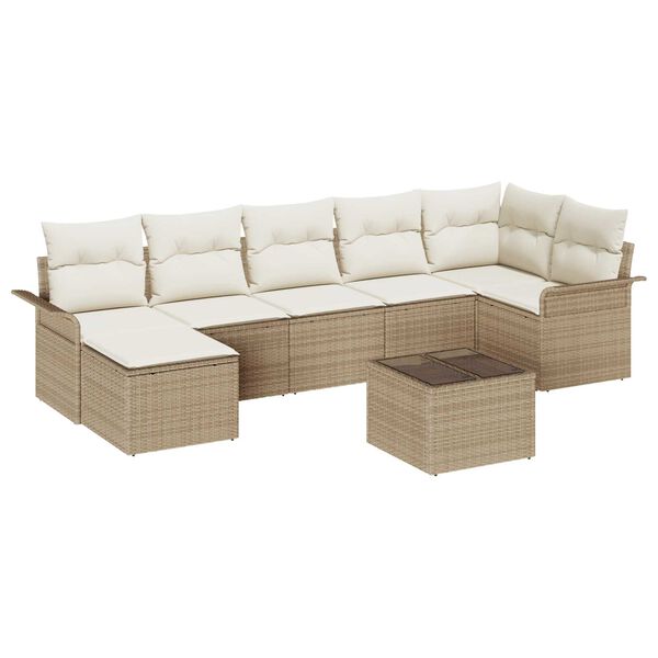 vidaXL Garten-Sofa-Set mit Kissen mit Speicher 8 pcs Beige Poly Rattan