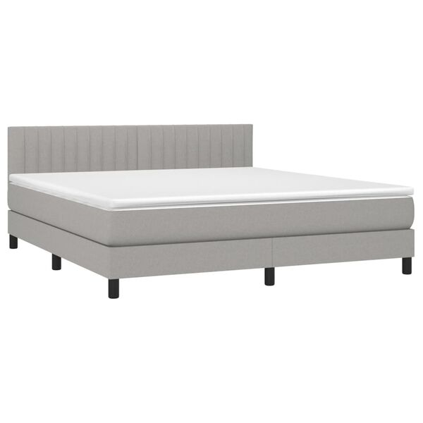 vidaXL Boxspringbett mit Matratze & LED Hellgrau 160x200 cm Stoff