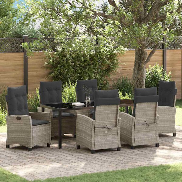 vidaXL Garten Essgruppe mit Kissen 7 pcs Hellgrau Poly-Rattan