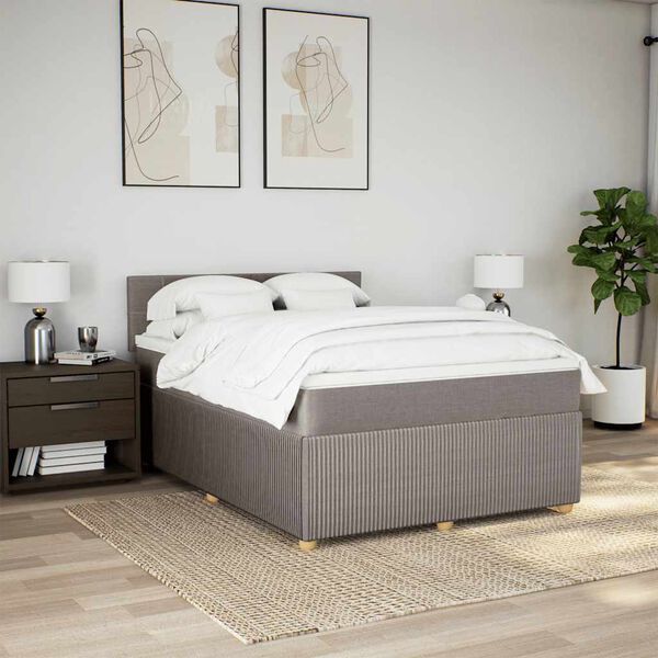 vidaXL Boxspringbett mit Matratze Taupe 140x190 cm Stoff