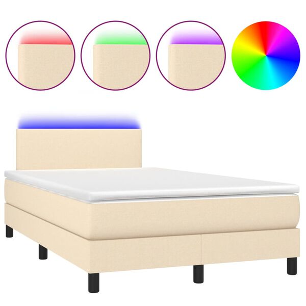 vidaXL Boxspringbett mit Matratze & LED Creme 120x200 cm Stoff
