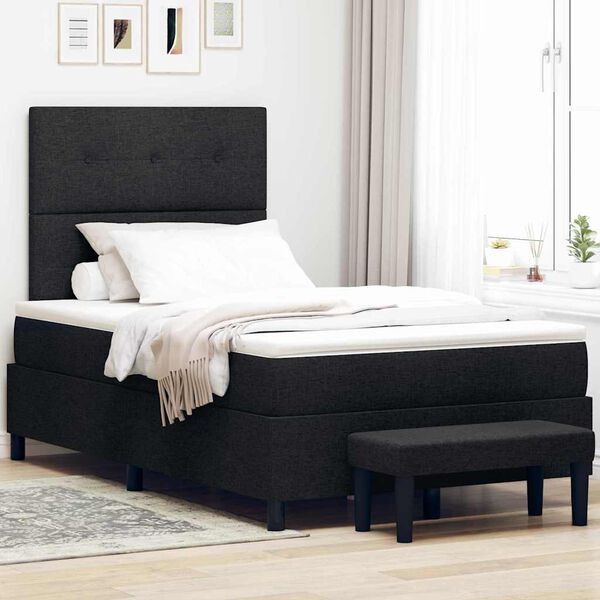 vidaXL Boxspringbett mit Matratze Schwarz 120 x 200 cm Stoff