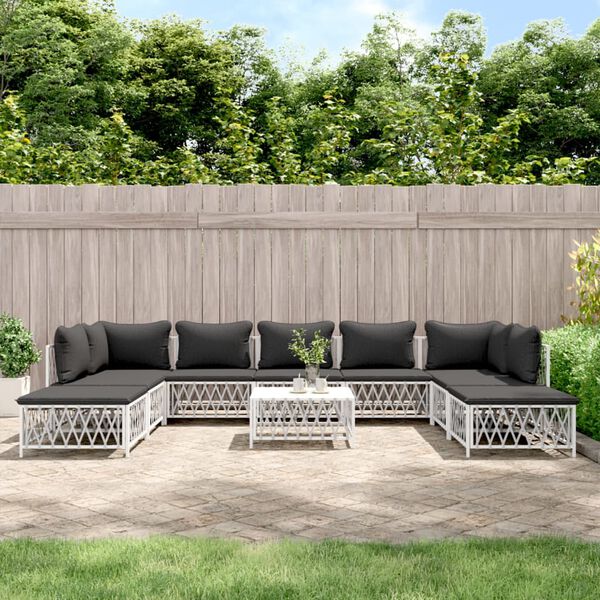 vidaXL 10-tlg. Garten-Lounge-Set mit Kissen Wei&szlig; Stahl