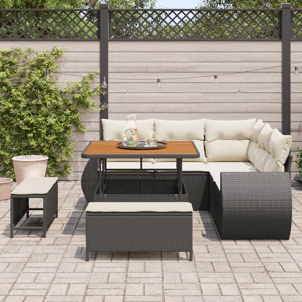 vidaXL Gartensofa-set mit Kissen 8 pcs Schwarz und Creme Poly-Rattan