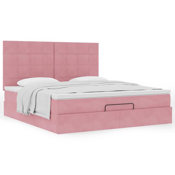 vidaXL Ottoman-Bett mit Matratzen Rosa 180x200 cm Samt