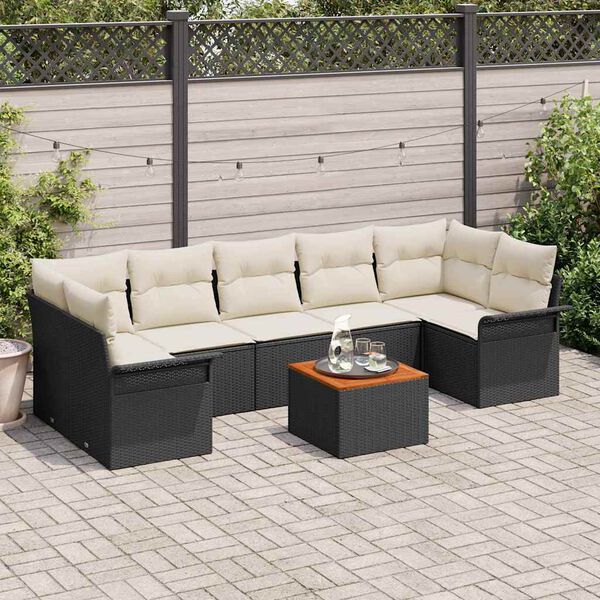 vidaXL Gartensofa-set mit Kissen 8 pcs Schwarz Poly-Rattan