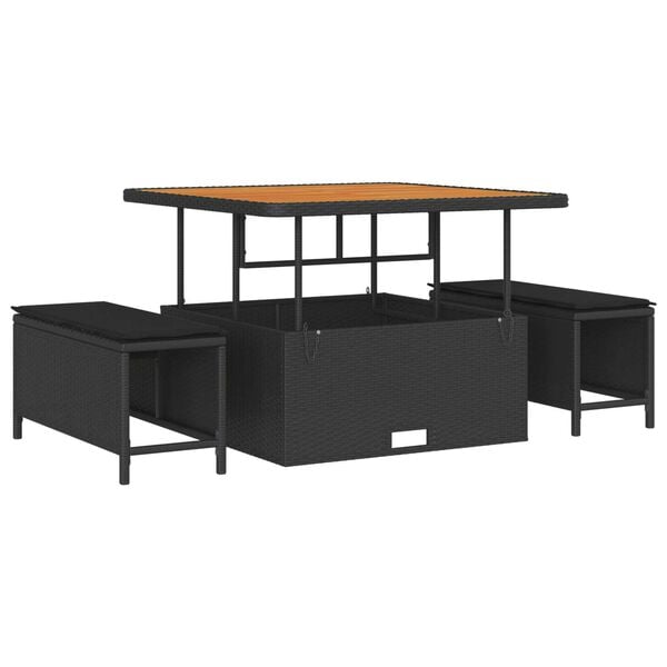 vidaXL Garten-Sofa-Set mit Kissen mit Speicher 12 pcs Schwarz