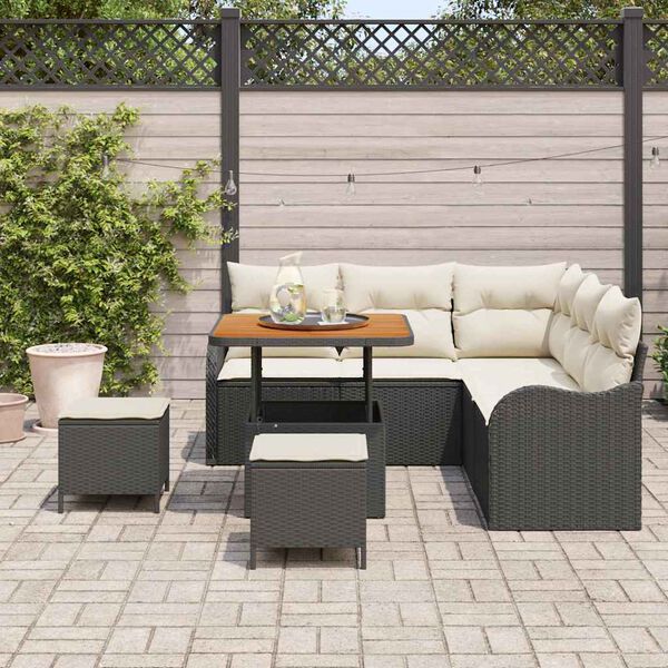 vidaXL Garten-Sofa-Set mit Kissen mit Speicher 8 pcs Schwarz und Creme