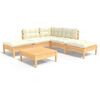 vidaXL 6-tlg. Garten-Lounge-Set mit Creme Kissen Kiefernholz