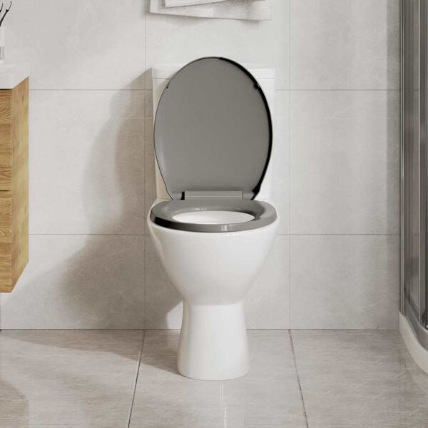 vidaXL Toilettensitz mit Absenkautomatik Grau Oval