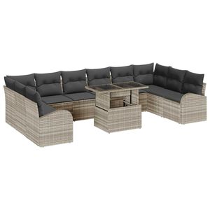 vidaXL Garten-Sofa-Set mit Speicher 11 pcs Hellgrau Poly Rattan