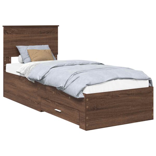 vidaXL Bettrahmen Braune Eiche und Silber 75 x 190 cm Holzwerkstoff