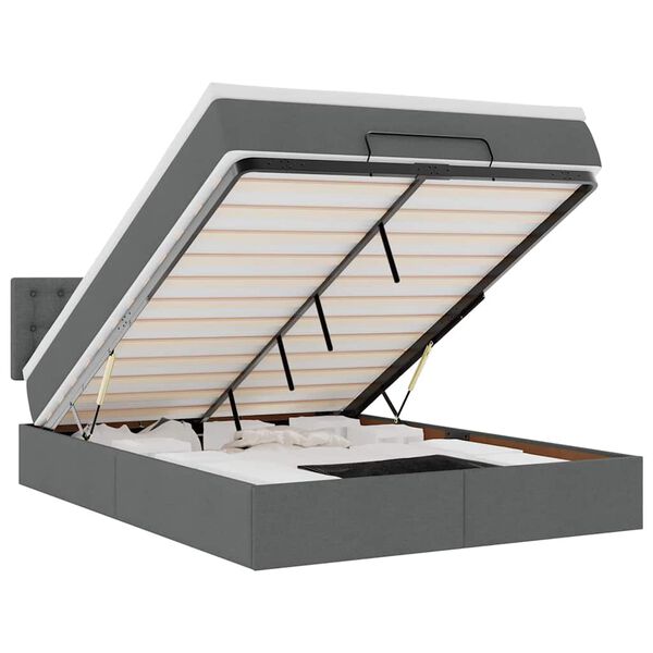 vidaXL Ottomane Bett mit Matratze & LEDs Dunkelgrau 140x190 cm Stoff