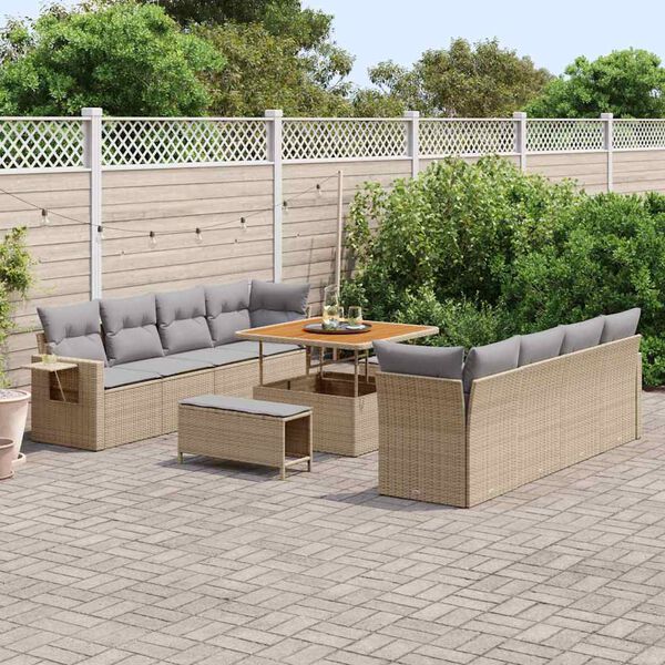 vidaXL Gartensofa-set mit Kissen 11 pcs Beige und Hellgrau Poly-Rattan