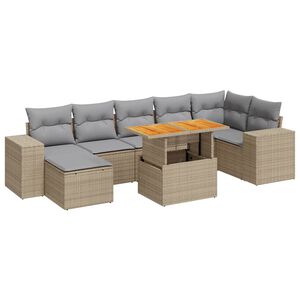 vidaXL 8-tlg. Garten-Sofagarnitur mit Kissen Beige Poly Rattan