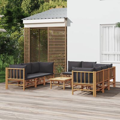 vidaXL 9-tlg. Garten-Lounge-Set mit Dunkelgrauen Kissen Bambus
