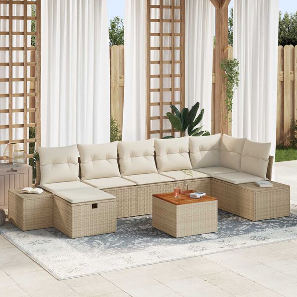 vidaXL Gartensofa-set mit Kissen mit Speicher 8 pcs Beige Poly-Rattan
