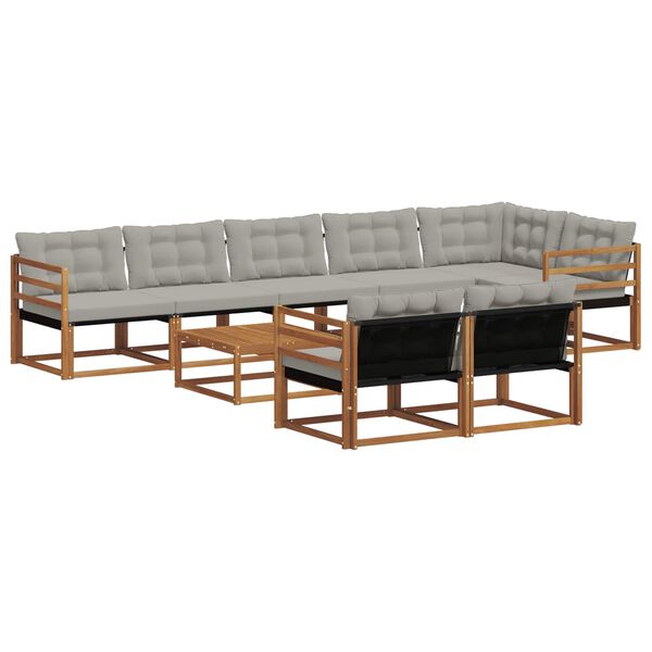 vidaXL Outdoor-Sofagarnitur mit Kissen 9 pcs Nat&uuml;rlich und Hellgrau