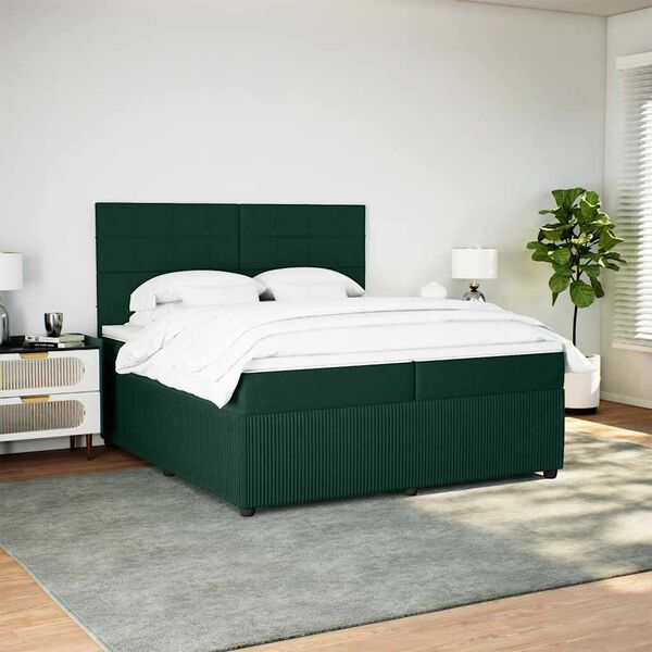 vidaXL Boxspringbett mit Matratze Dunkelgr&uuml;n 200x200 cm Samt