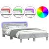 vidaXL Bettgestell mit Kopfteil LED-Beleuchtung Betongrau 120x200 cm