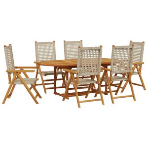 vidaXL 7-tlg. Garten-Essgruppe Poly Rattan und Massivholz Beige
